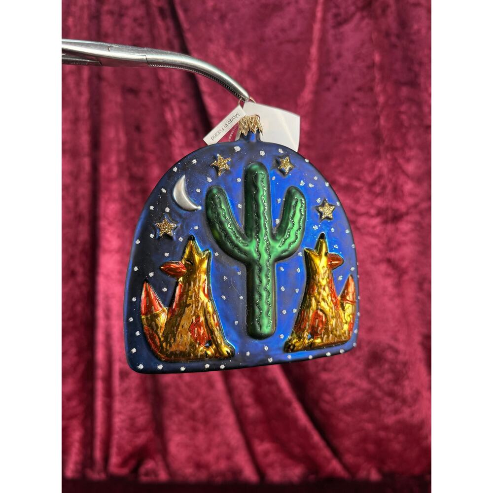Vintage Christmas Handblown Glass Ornament Howling Coyotes Chris Bubany Poland